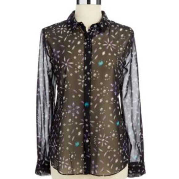 Vince Camuto Tops - Vince Camuto Jewel Designed Chiffon Long Sleeve Button Down Blouse NWT $79